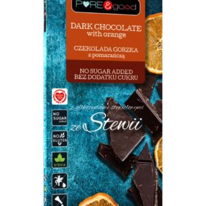 CZEKOLADA GORZKA Z POMARAŃCZĄ ZE STEWIĄ BEZ DODATKU CUKRU BEZGLUTENOWA 125 g - PURE&GOOD